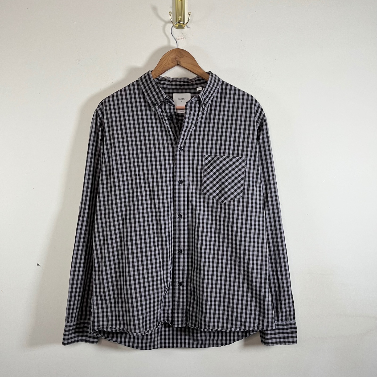 Billy Reid Mens Button Down Shirt Standard Fit Gingham Plaid Large Cotton